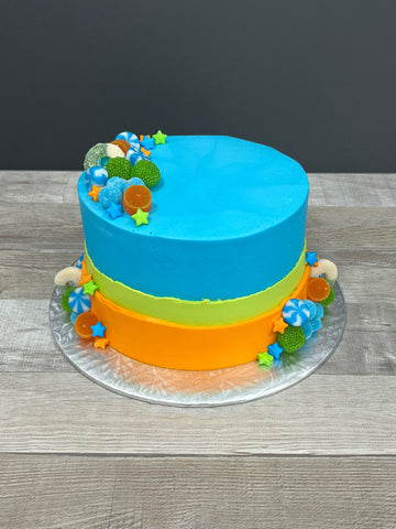 Festin de bonbons : bleu-vert lime-orange