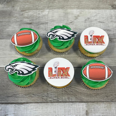 Cupcake soirée de football 🏈 Logo LIX, ballons et Eagles