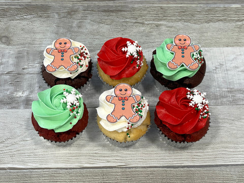 Cupcakes format régulier temps des fêtes 2025 : couleurs et petits pains d'épices  (3 images)