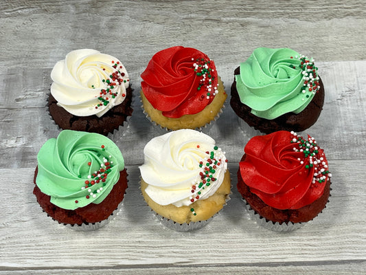 Cupcakes format régulier temps des fêtes 2025 : couleurs et sprinkles