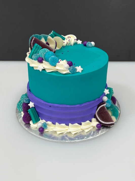 Festin de bonbons : turquoise-mauve-blanc