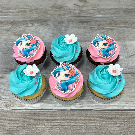Cupcakes de couleur: licornes et fleur (version rose et turquoise)