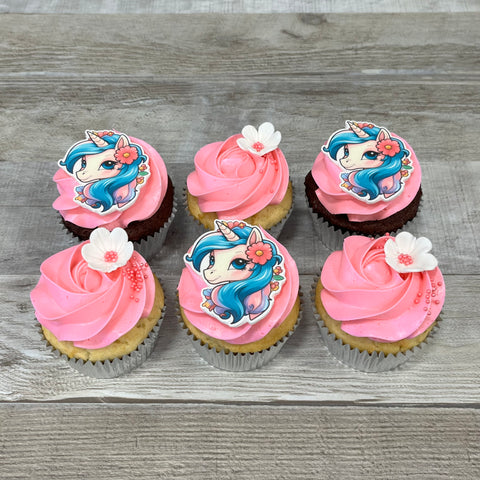 Cupcakes de couleur: licornes et fleur (version rose)