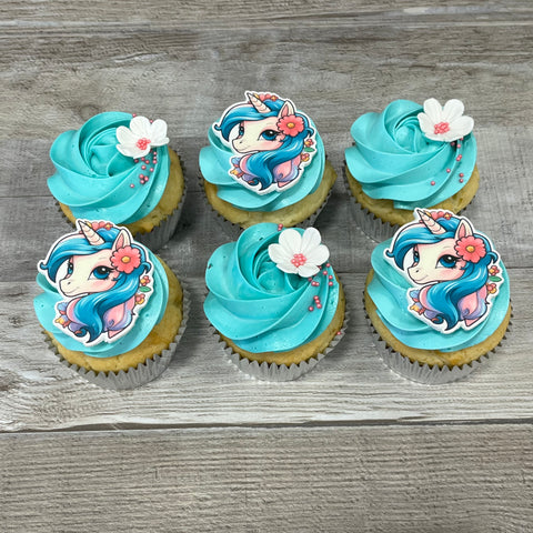 Cupcakes de couleur: licornes et fleur (version turquoise)