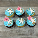 Cupcakes : étoiles de mer et fleurs tropicales