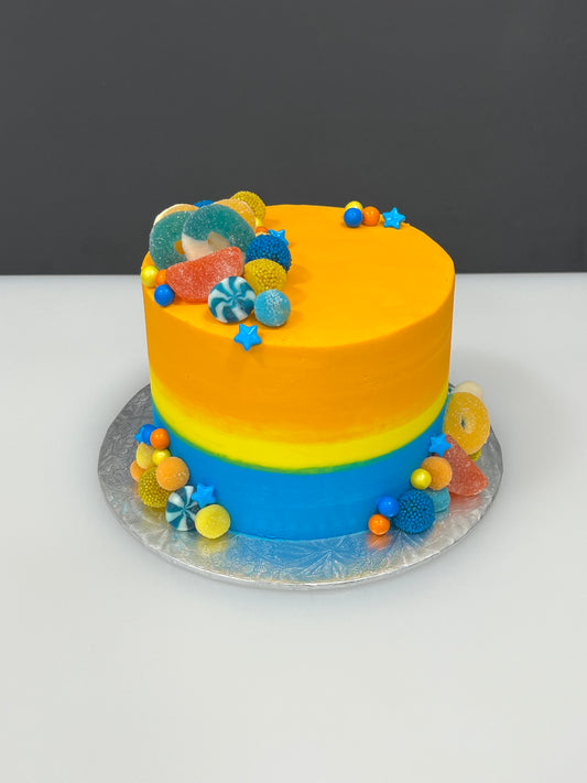 Festin de bonbons : orange-jaune-bleu