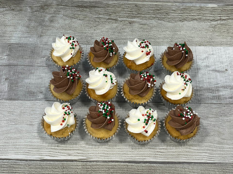 Minis cupcakes Temps des fêtes 2025  : vanille et chocolat avec sprinkles