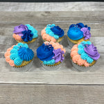 Cupcakes fantaisie de couleur : bleu corail et mauve