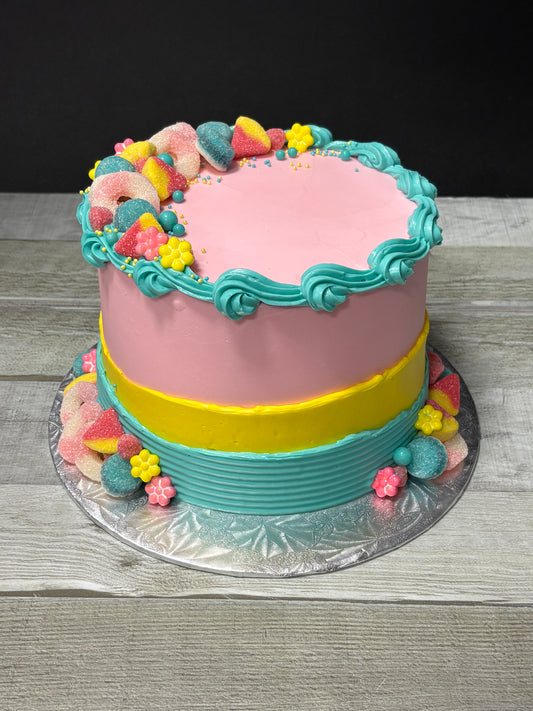Festin de bonbons : rose jaune et turquoise