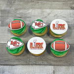 Cupcake soirée de football 🏈 Logo LIX, ballon et Chiefs