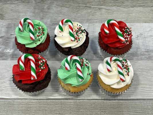 Cupcakes format régulier temps des fêtes 2025 : cannes de bonbon