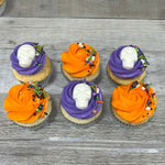 Cupcakes orange et mauve (tête de squelette)