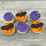 Cupcakes mauve et orange avec chauves-souris