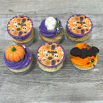 Cupcakes design Halloween : squelettes , citrouilles et chauves-souris