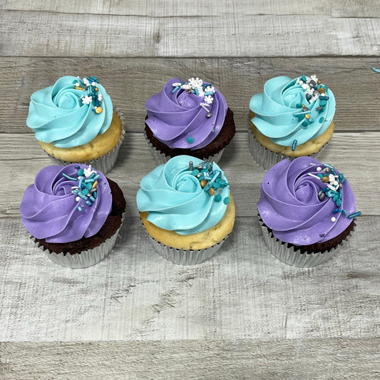Cupcakes format réguliers : mauve bleu et sprinkles